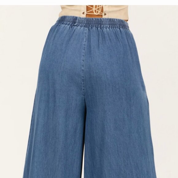 Dark Wash Tencel Denim High Rise Wide Leg Pants - Picture 2 of 6